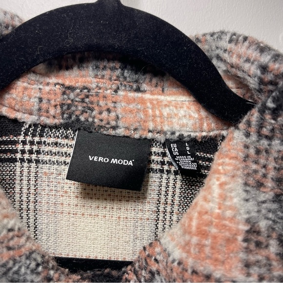 Vero Moda Women’s Pink Black Plaid Oversized fall layering Shacket Jacket Size L - Picture 5 of 9